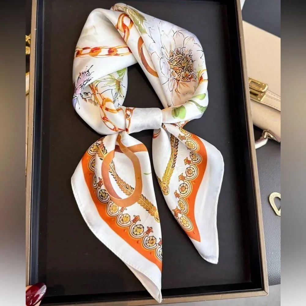 Orange Floral Print Neck A1597